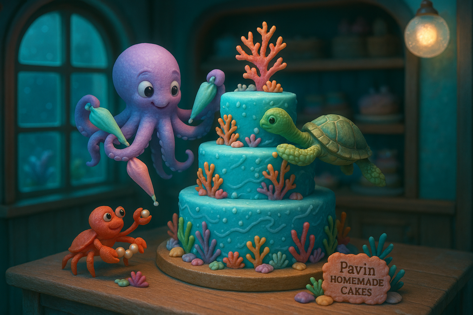 20250725 1100 undersea themed cake magic simple compose 01k100vzshf6y8g441n7bz1dn5